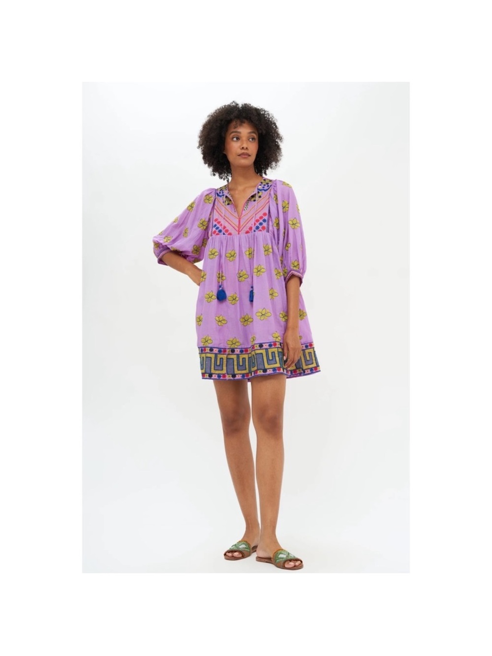 Oliphant Cuff Sleeve Lucknow Lilac Embroidered Mini Dress Size Medium